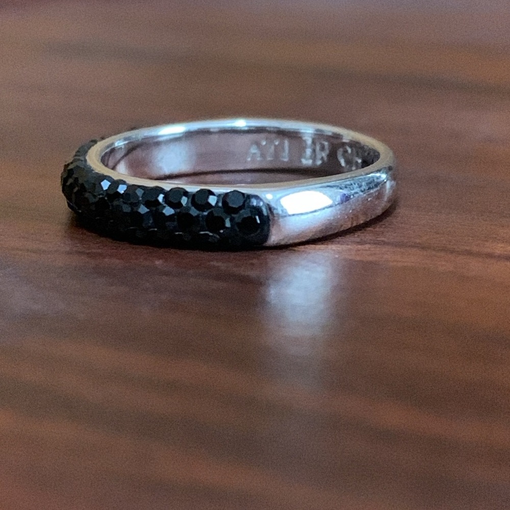 Silver tone black rhinestone ring size 7 - Picture 2 of 6